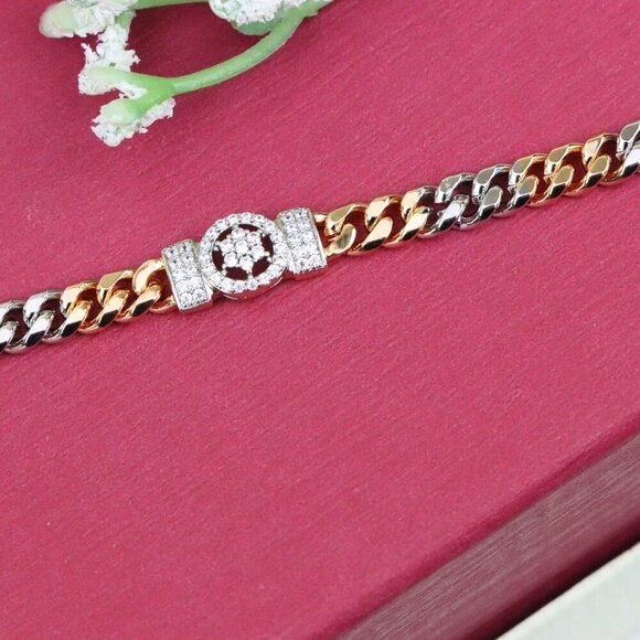 "Elegant Dual-Tone Rose Gold & Silver Bracelet with CZ Centerpiece, XPBL0838 - Picture 10 of 11